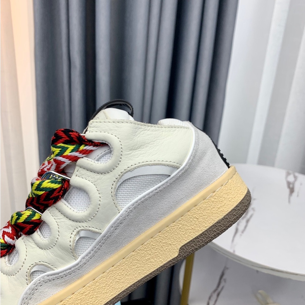 Lanvin Kids White Sneakers with Black Toe and Multicolor Braided Laces - Picture 9 of 9